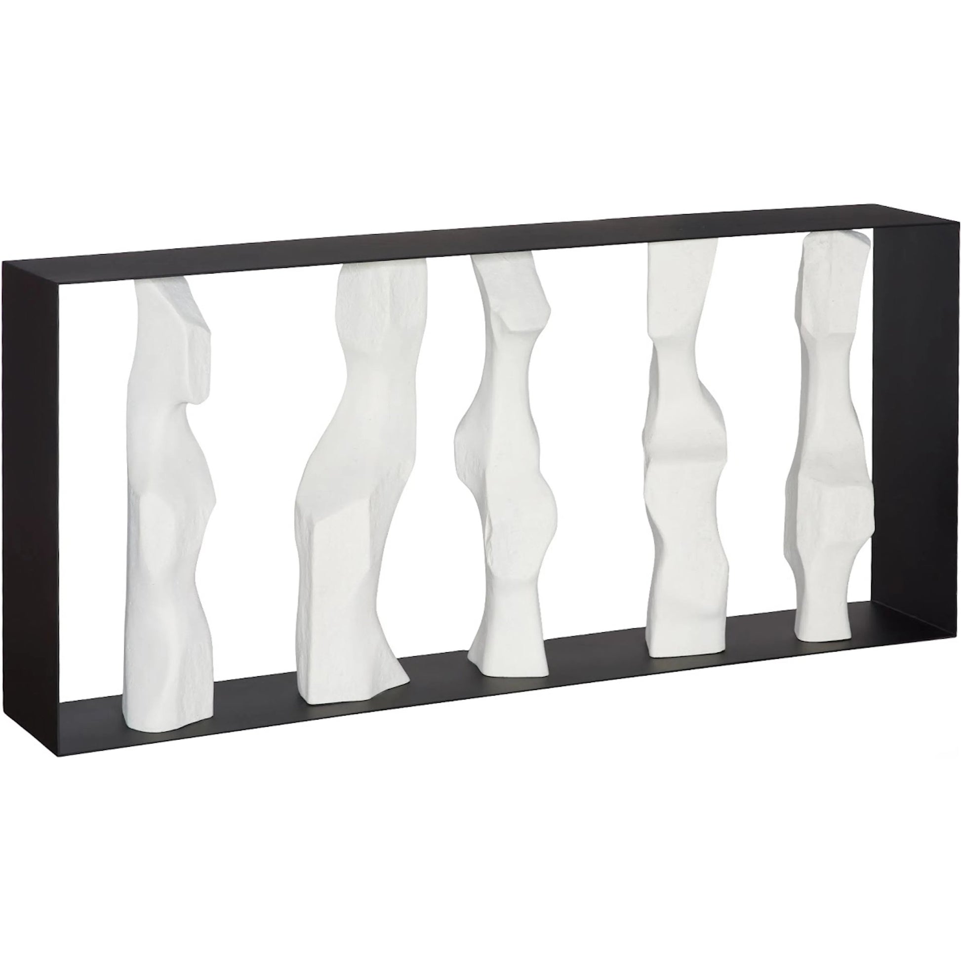 Cast Women Metal Framed Console by Phillips Collection in black, off white and roman stone. Made from metal, resin, stone composite in a unique style.