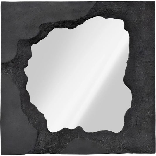 Magma Mirror by Phillips Collection in charcoal stone. Made from resin, stone composite in a unique style.