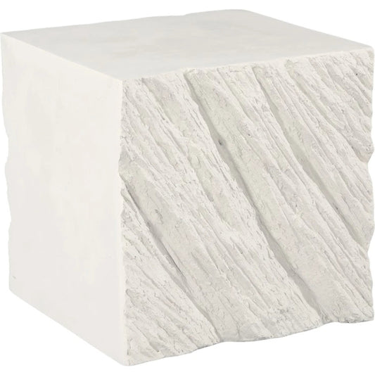 Shear Square Side Table by Phillips Collection in white stone. Made from resin, stone composite in a unique style.