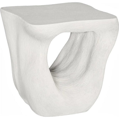 Strata Side Table by Phillips Collection in off white and roman stone. Made from resin, stone composite in a unique style.