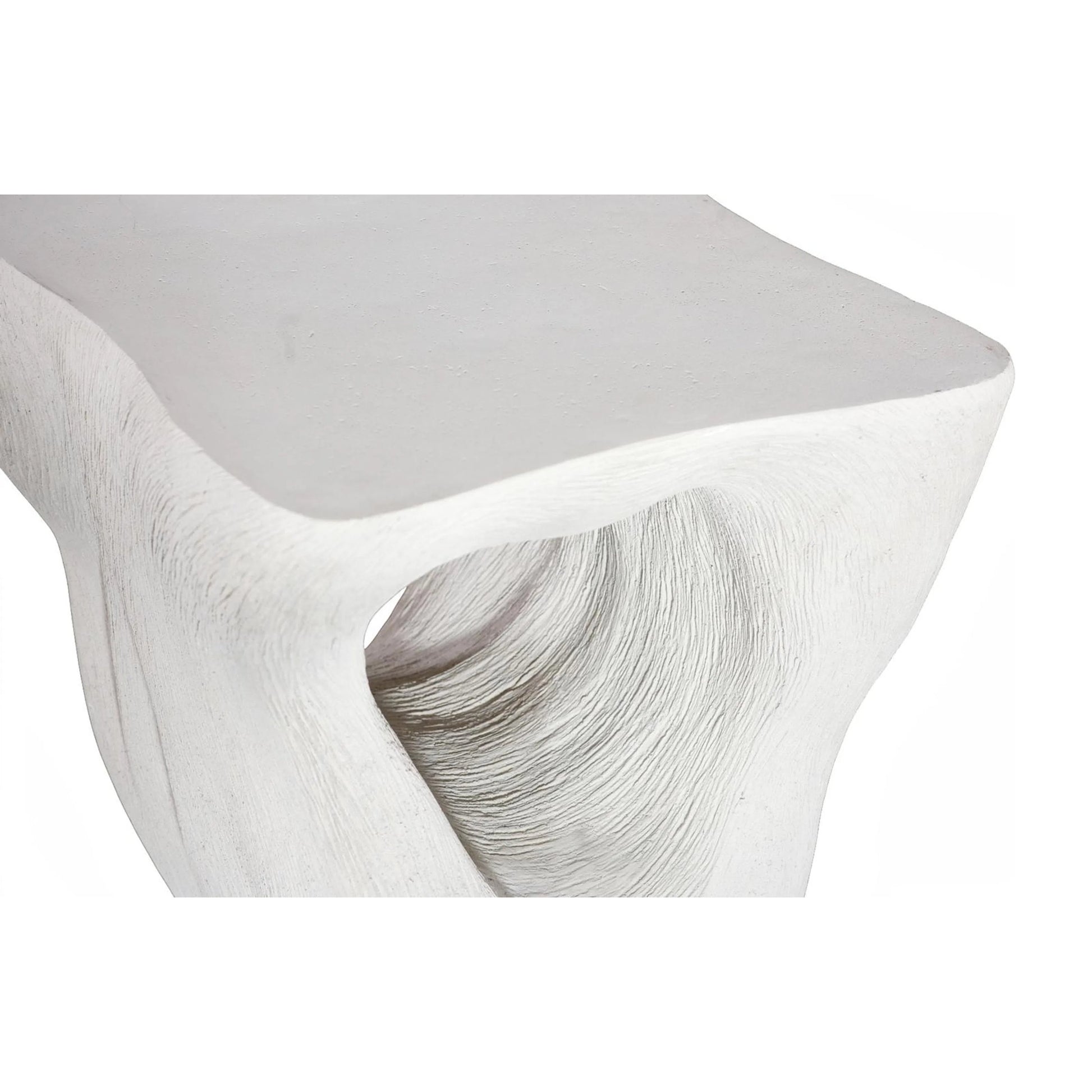 Strata Side Table by Phillips Collection in off white and roman stone. Made from resin, stone composite in a unique style.