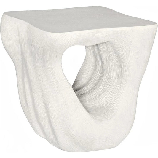 Strata Side Table by Phillips Collection in off white and roman stone. Made from resin, stone composite in a unique style.