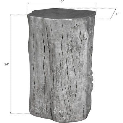 Log Silver Stool by Phillips Collection in silver and silver leaf. Made from resin in a eclectic & global style.