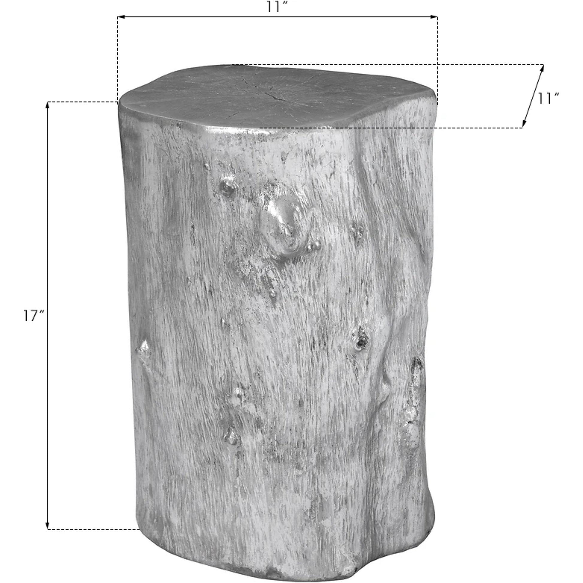 Log Silver Stool by Phillips Collection in silver and silver leaf. Made from resin in a eclectic & global style.