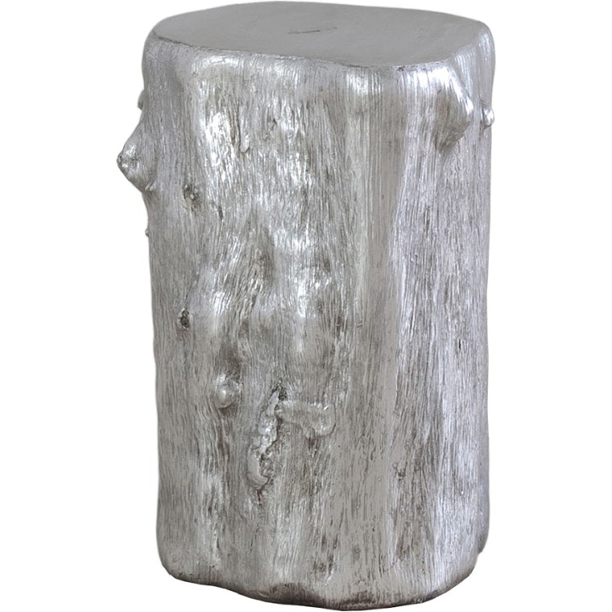 Log Silver Stool by Phillips Collection in silver and silver leaf. Made from resin in a eclectic & global style.