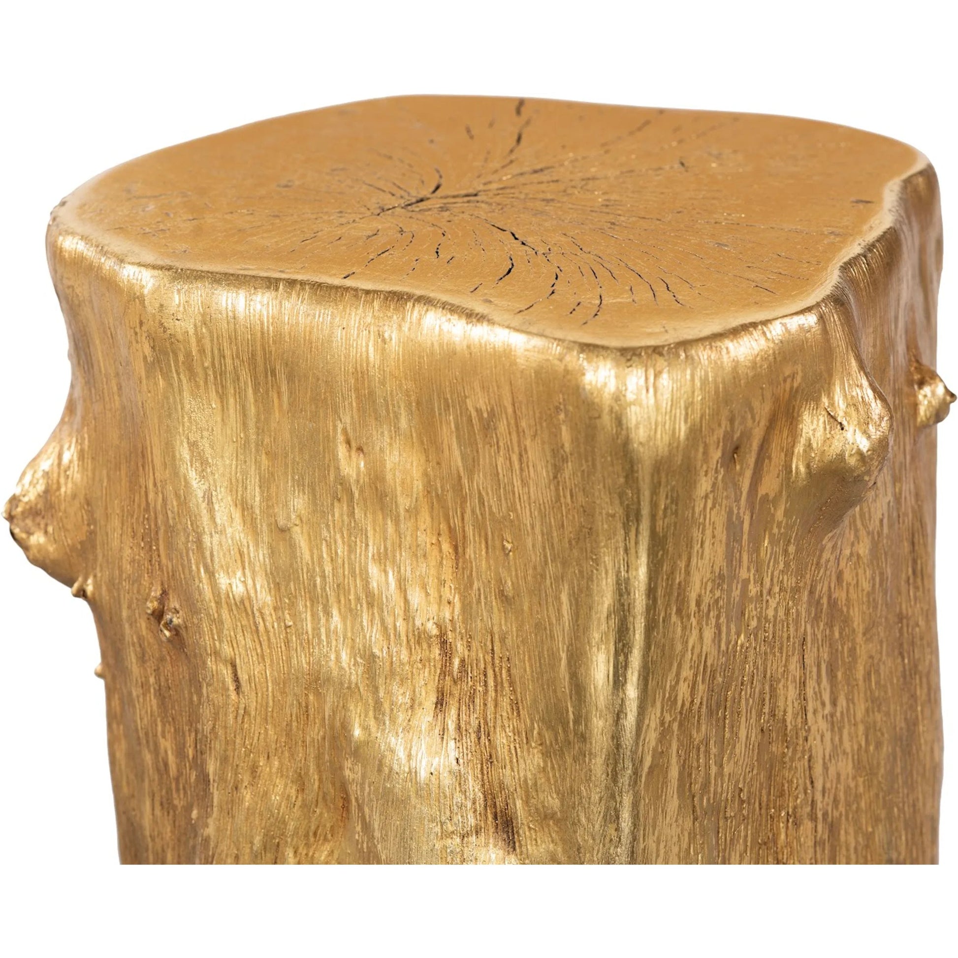 Log Gold Stool by Phillips Collection in gold and gold leaf. Made from resin in a eclectic & global style.