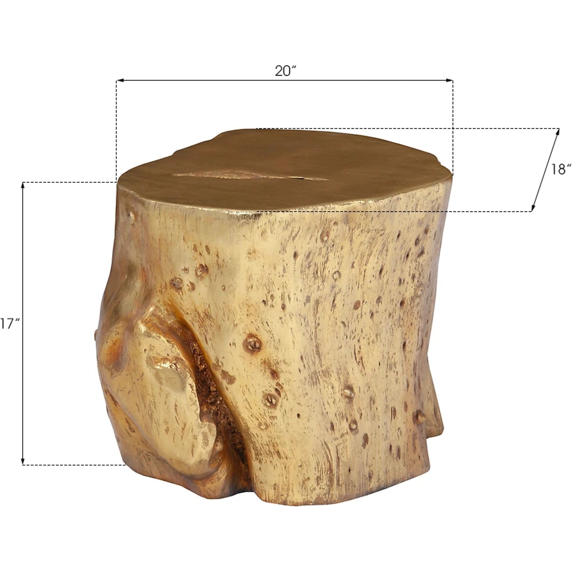 Log Gold Stool by Phillips Collection in gold and gold leaf. Made from resin in a eclectic & global style.