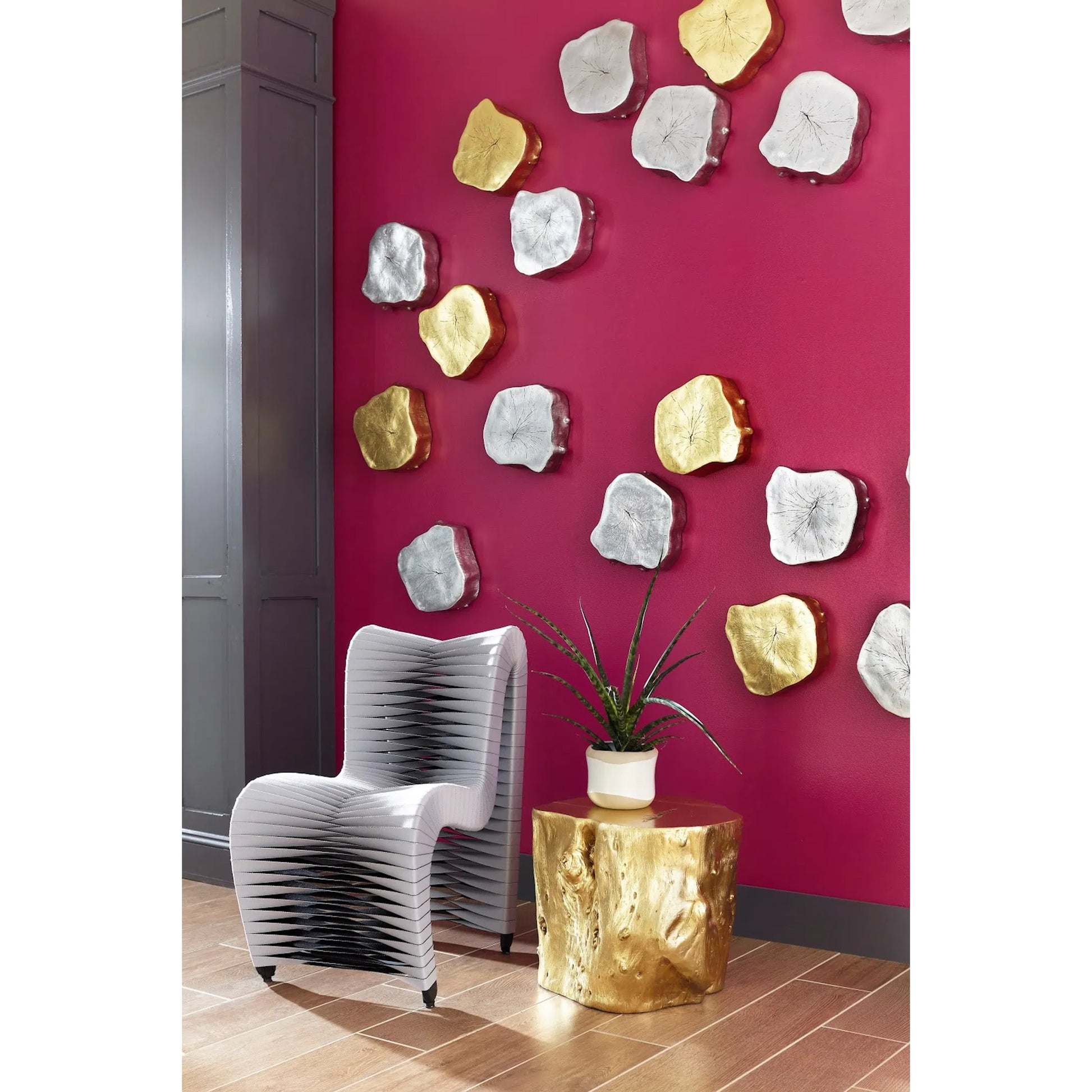 Log Gold Stool by Phillips Collection in gold and gold leaf. Made from resin in a eclectic & global style.