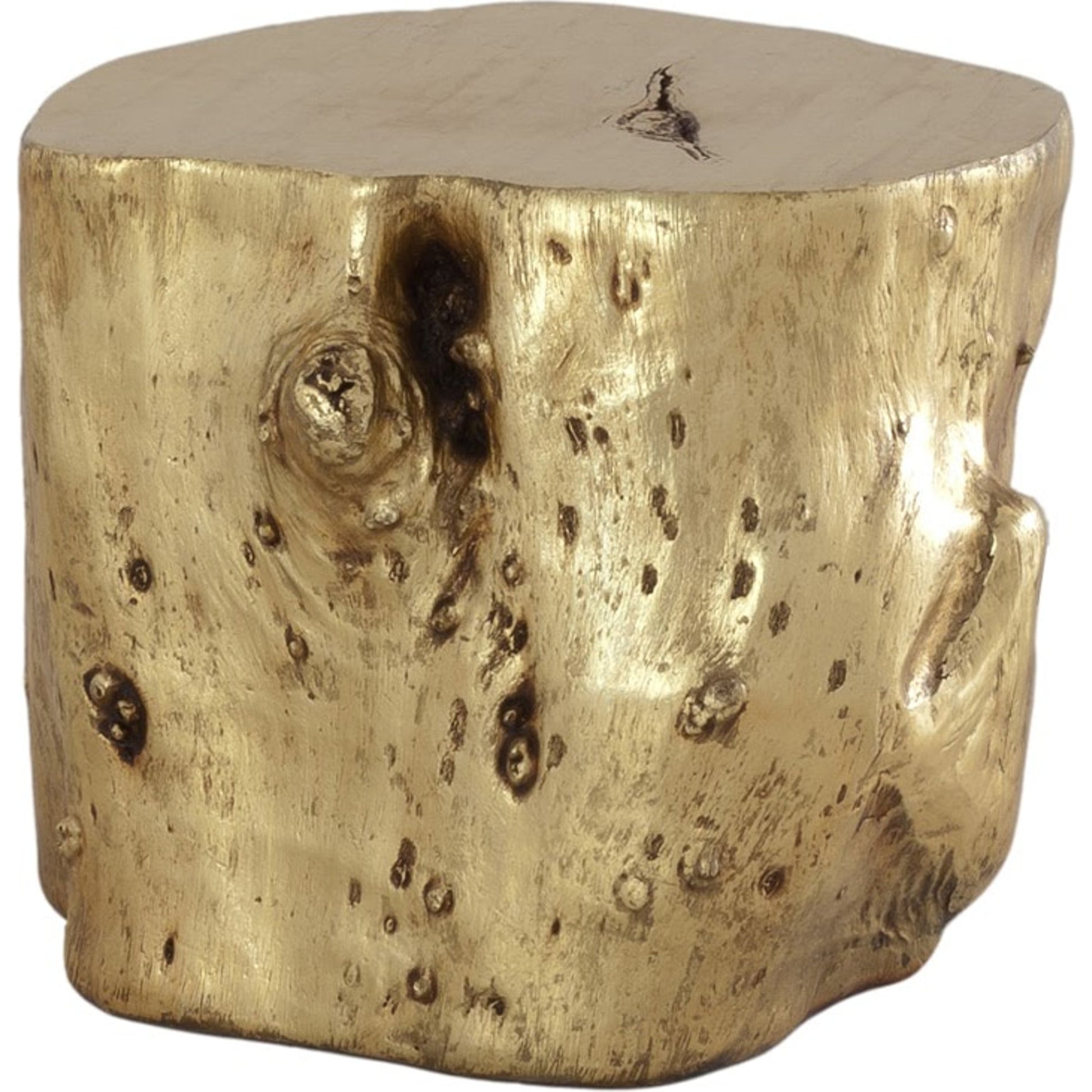 Log Gold Stool by Phillips Collection in gold and gold leaf. Made from resin in a eclectic & global style.