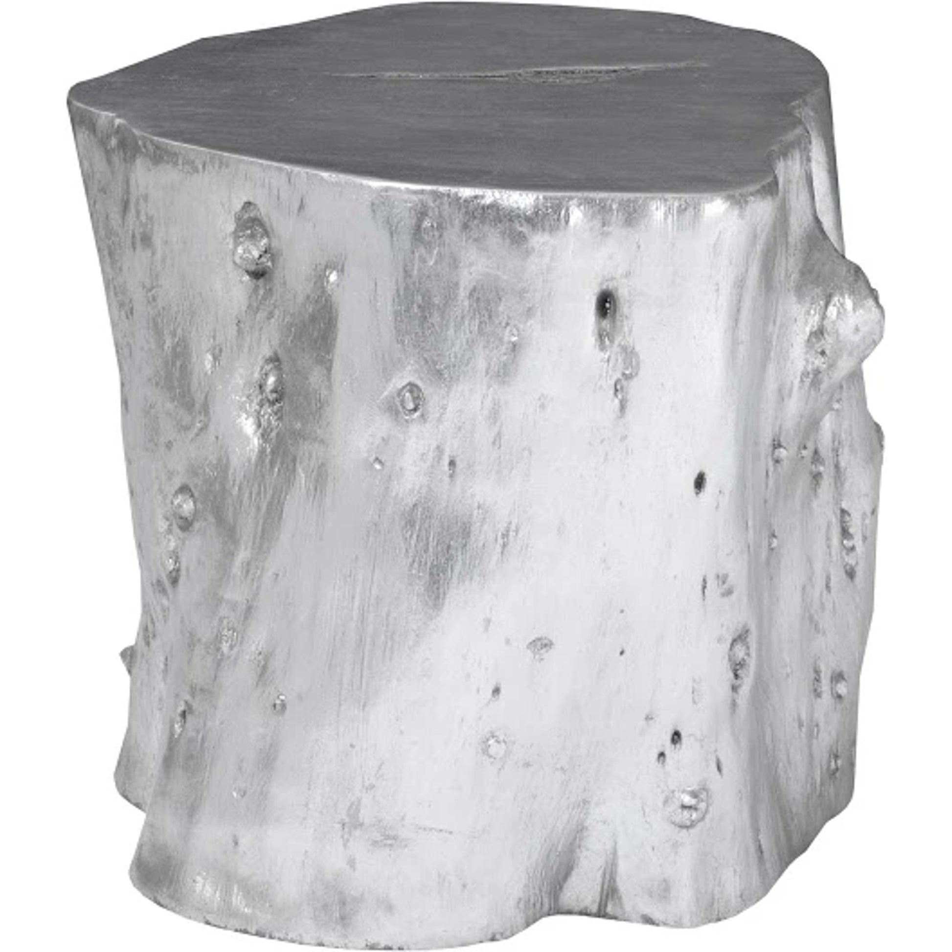 Log Silver Stool by Phillips Collection in silver and silver leaf. Made from resin in a eclectic & global style.