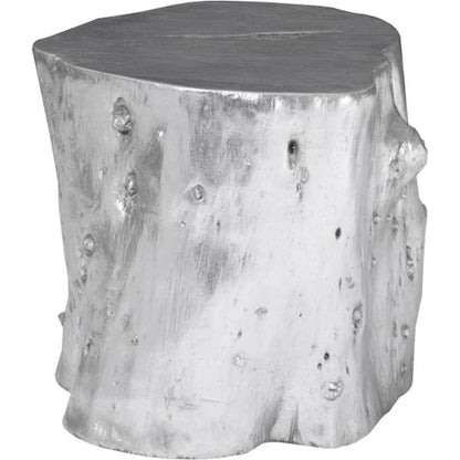 Log Silver Stool by Phillips Collection in silver and silver leaf. Made from resin in a eclectic & global style.