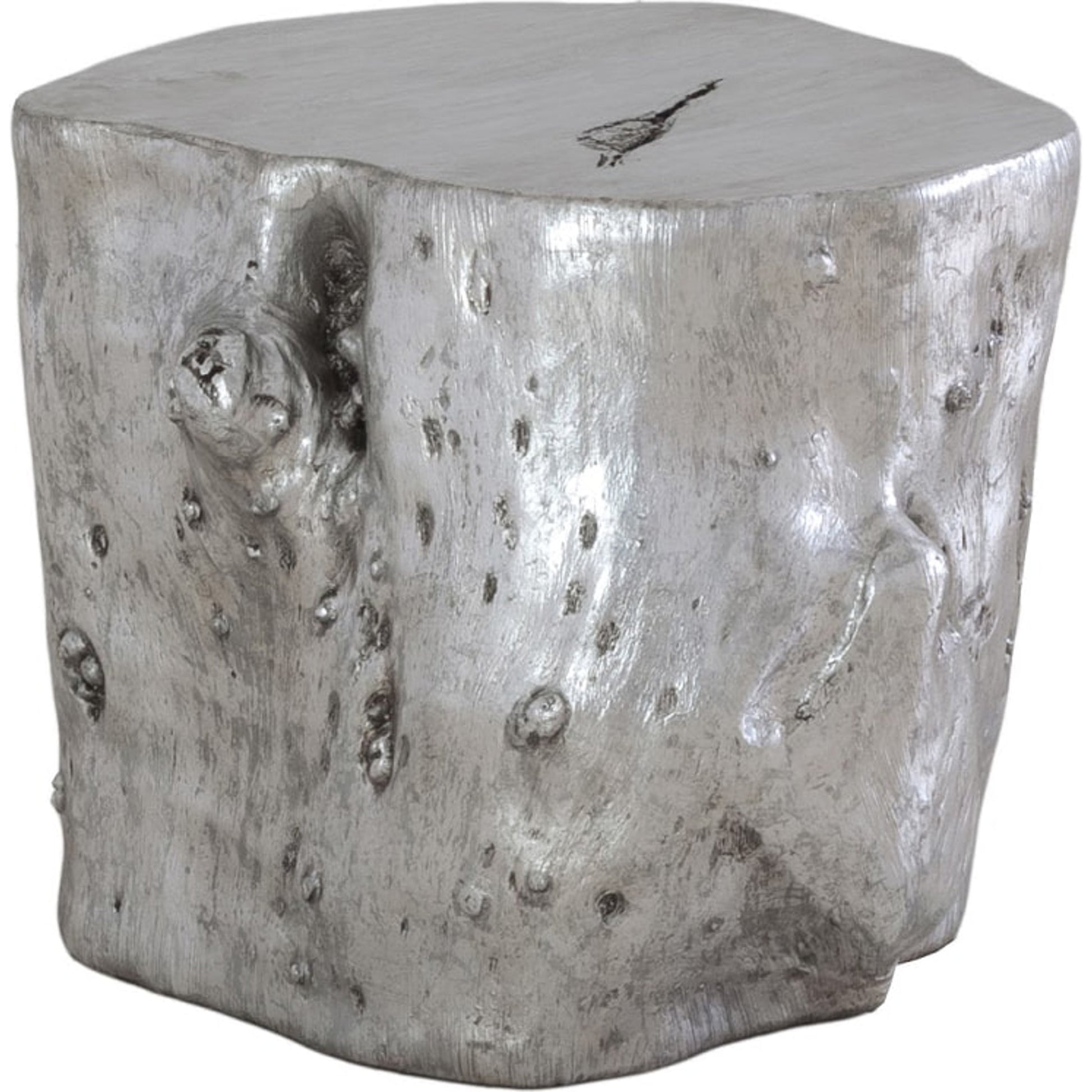 Log Silver Stool by Phillips Collection in silver and silver leaf. Made from resin in a eclectic & global style.