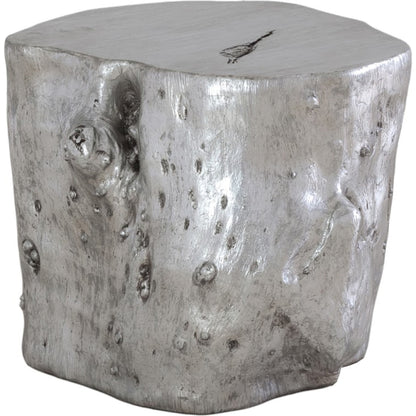Log Silver Stool by Phillips Collection in silver and silver leaf. Made from resin in a eclectic & global style.