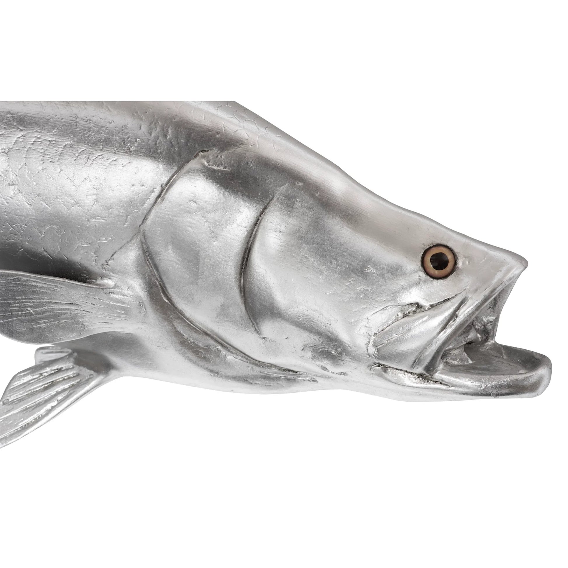 Barramundi Fish by Phillips Collection in silver and silver leaf. Made from resin in a coastal style.