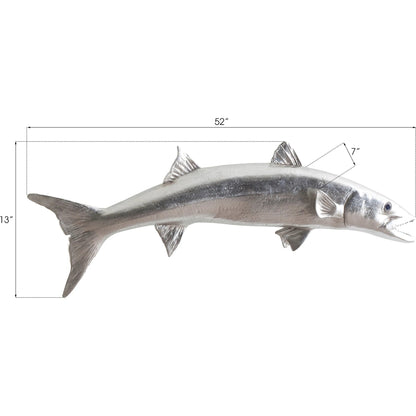 Barracuda Fish by Phillips Collection in silver. Made from resin in a coastal style.