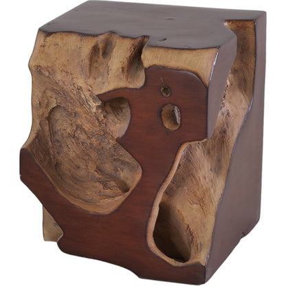 Freeform Stool by Phillips Collection in brown and gold leaf, faux bois. Made from resin in a modern style.
