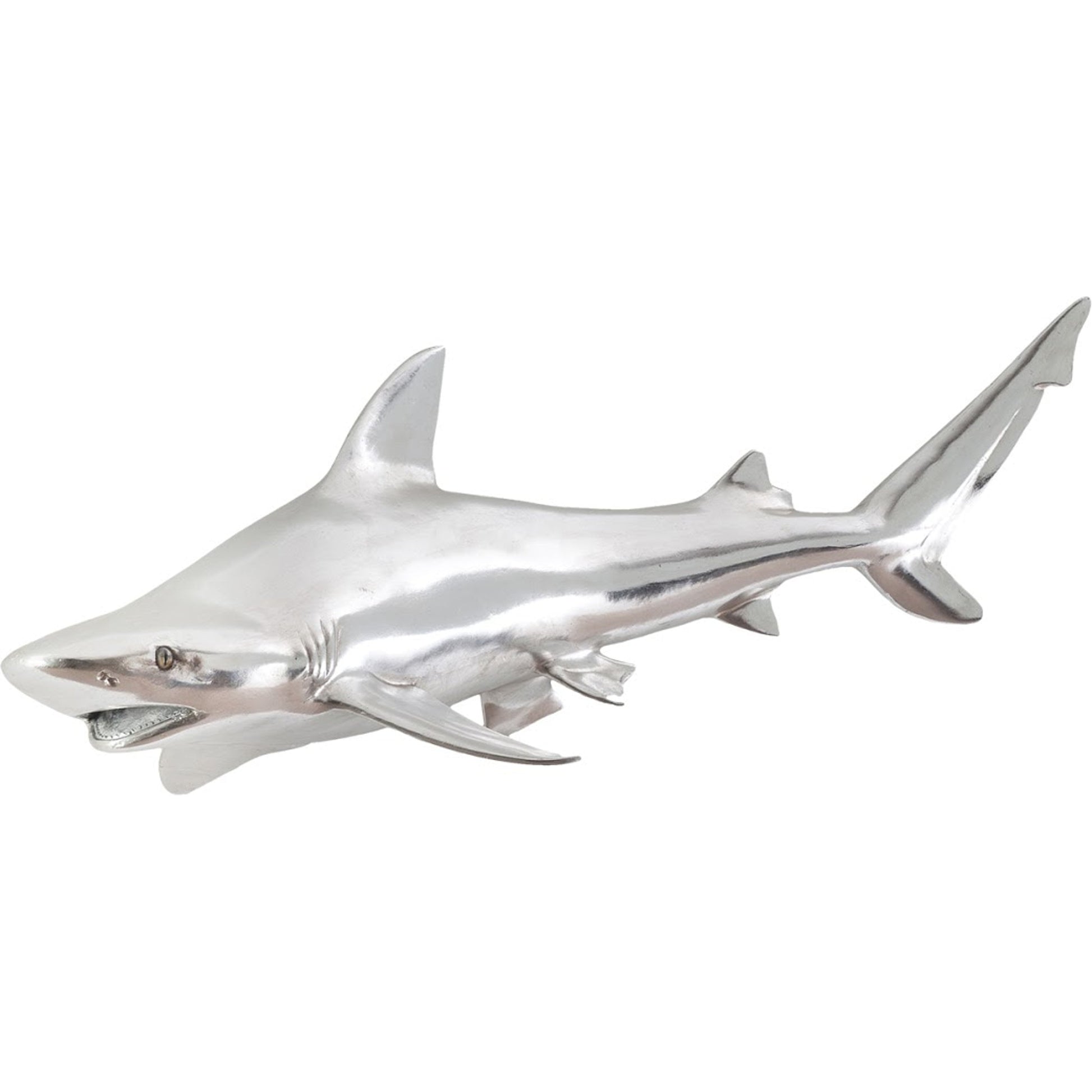Black Tip Reef Shark by Phillips Collection in silver. Made from resin in a coastal style.