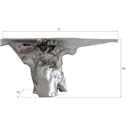 Crown Console by Phillips Collection in silver and silver leaf. Made from resin in a modern style.