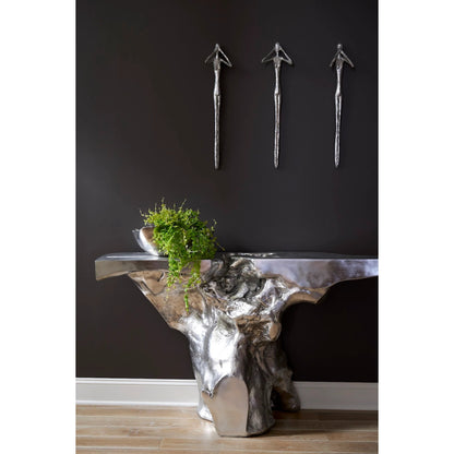 Crown Console by Phillips Collection in silver and silver leaf. Made from resin in a modern style.