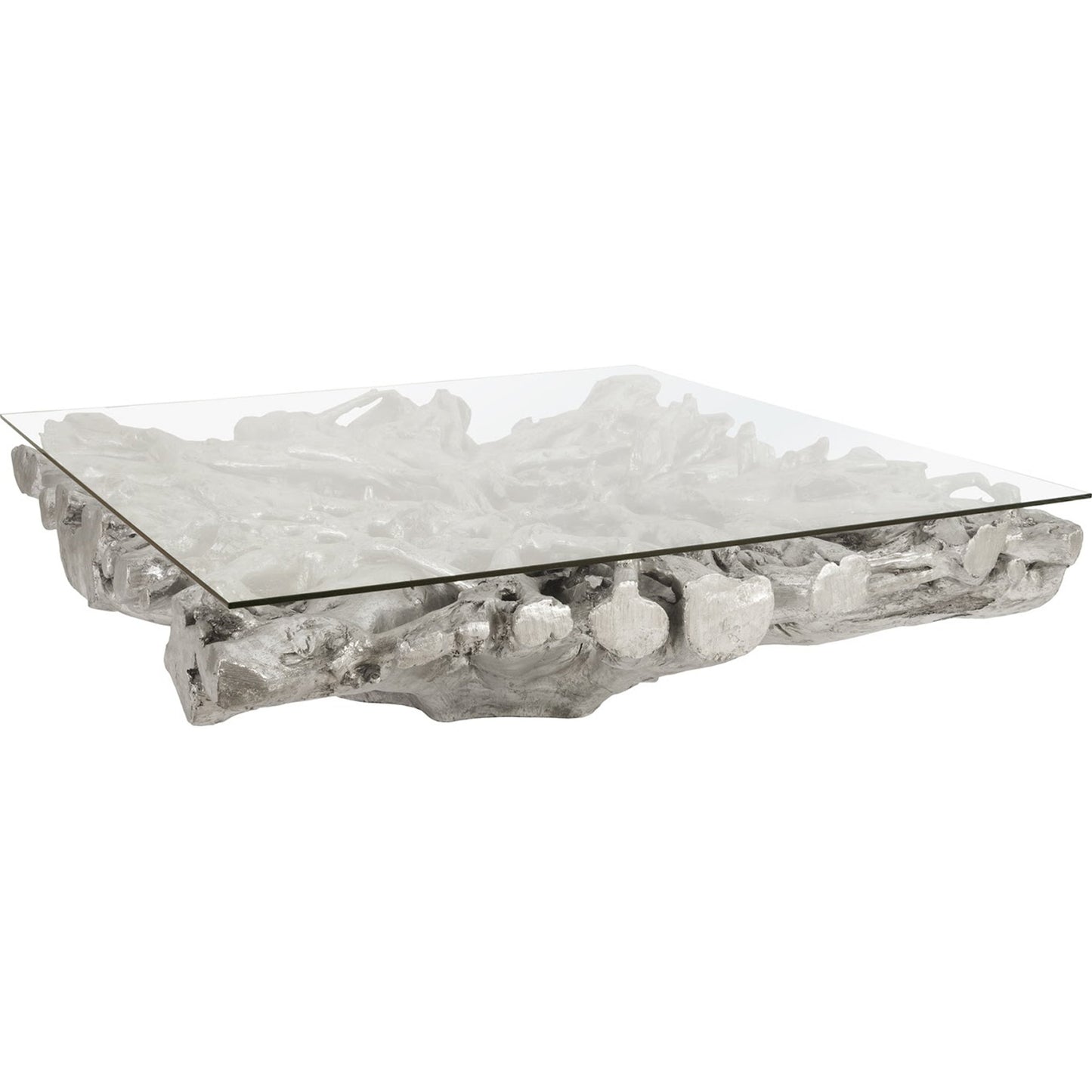 001 SR-939638 | Primary Silo | Square Root Coffee Table by Phillips Collection in silver and silver leaf. Made from resin glass in a modern style.