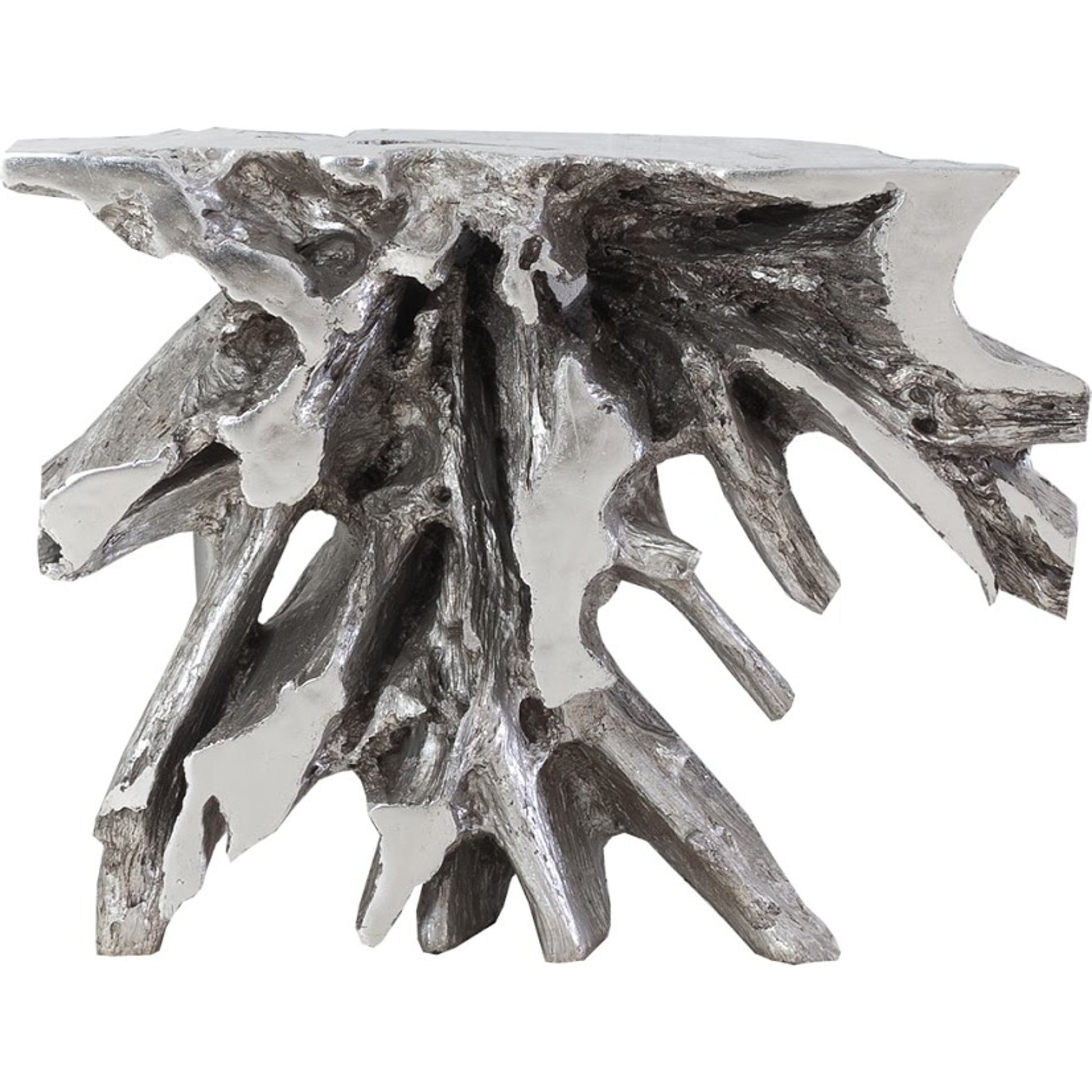 Luxe Freeform Console Table by Phillips Collection in silver and silver leaf. Made from resin in a eclectic & global style.
