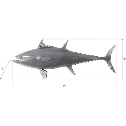 Bluefin Tuna Fish by Phillips Collection in silver. Made from resin in a coastal style.
