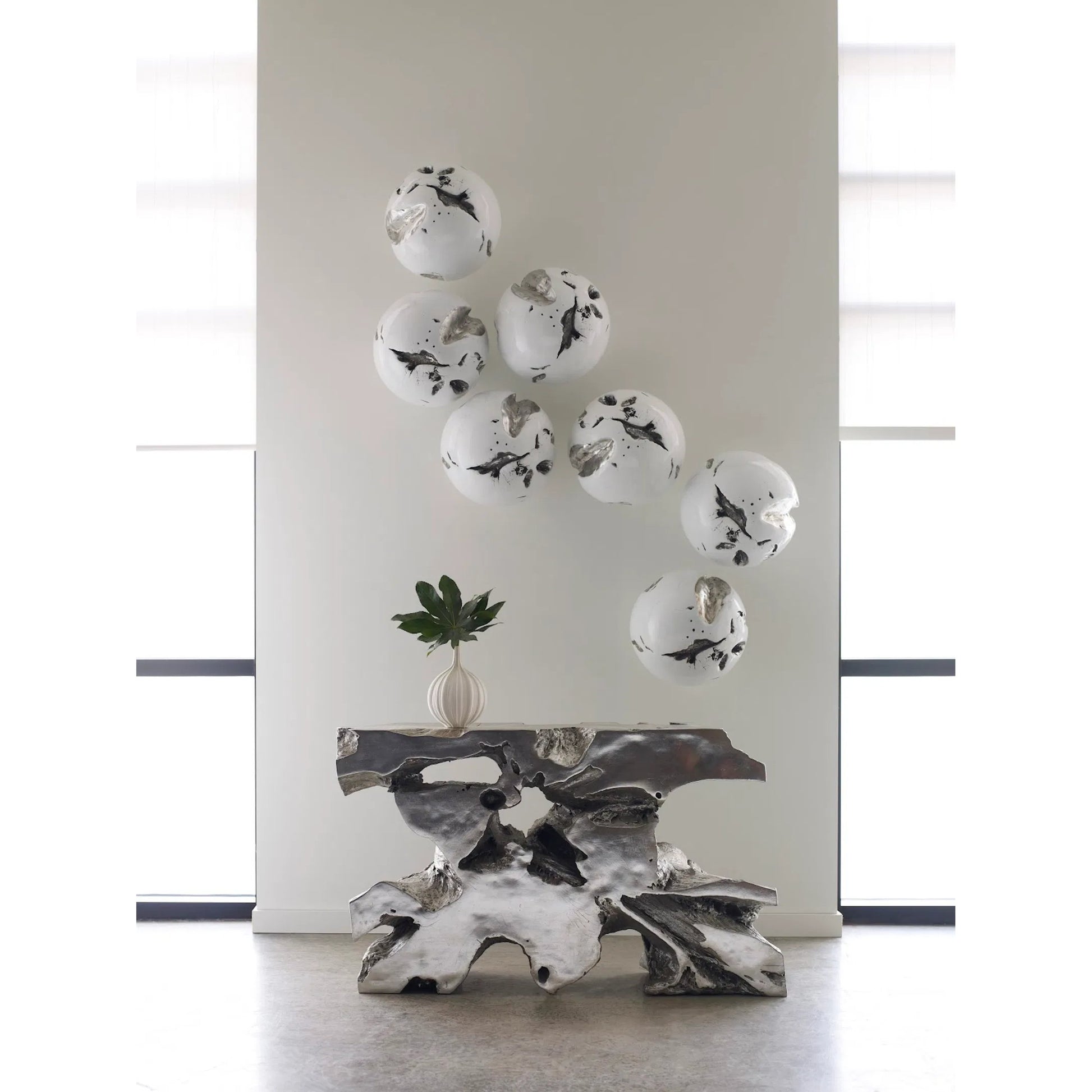 Cast Root Wall Ball by Phillips Collection in white, silver. Made from resin in a modern style.