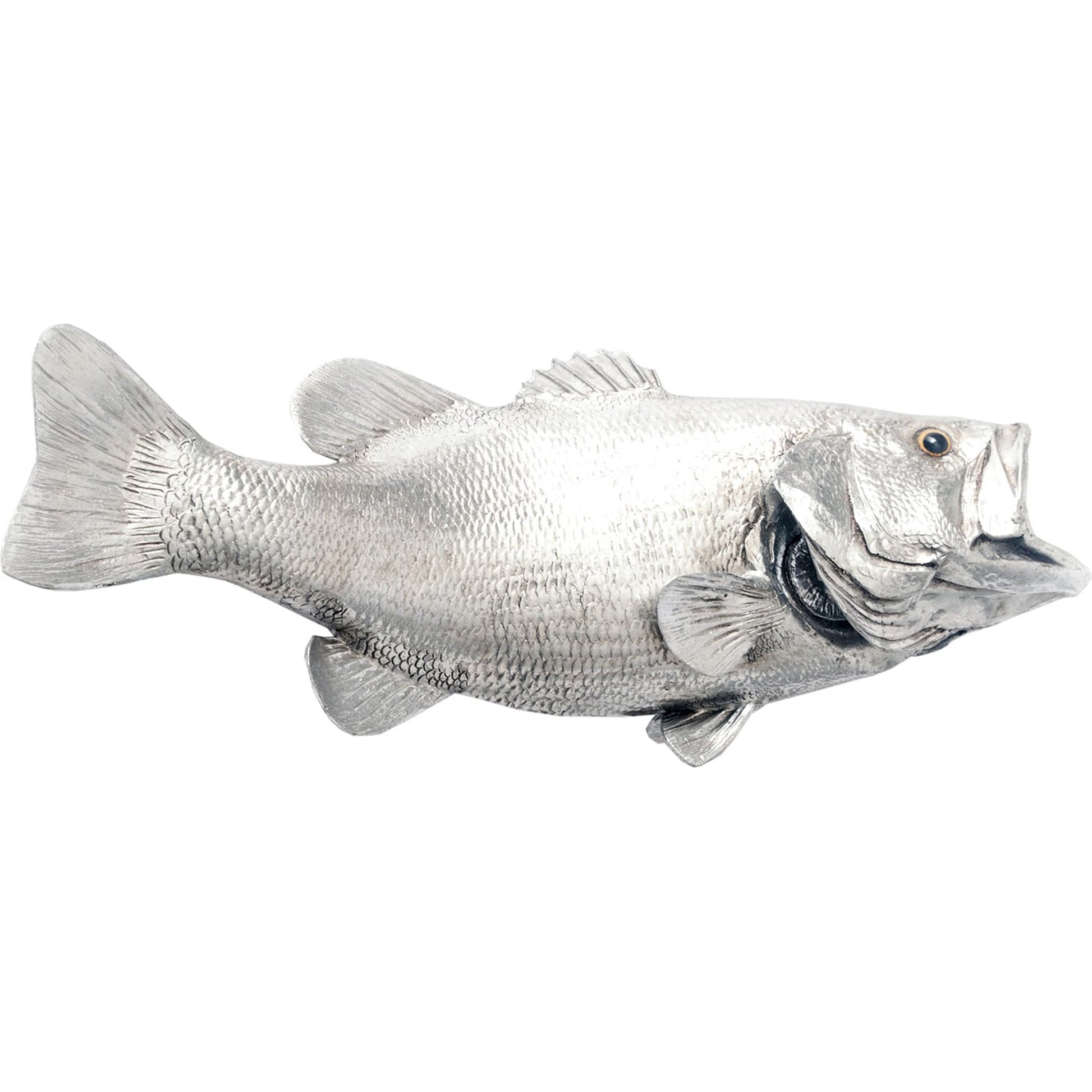 Largemouth Bass Fish by Phillips Collection in silver and silver leaf. Made from resin in a coastal style.