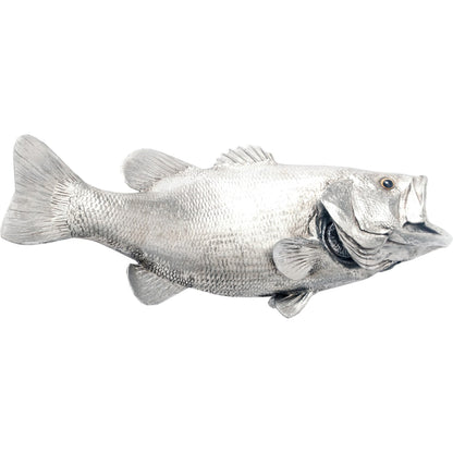 Largemouth Bass Fish by Phillips Collection in silver and silver leaf. Made from resin in a coastal style.
