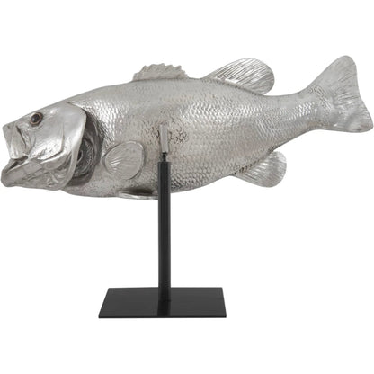 Largemouth Bass On Stand by Phillips Collection in silver and silver leaf. Made from resin in a coastal style.