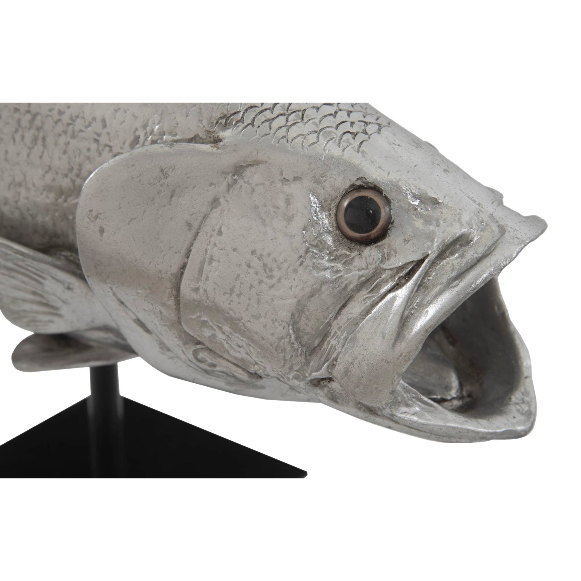 Largemouth Bass On Stand by Phillips Collection in silver and silver leaf. Made from resin in a coastal style.