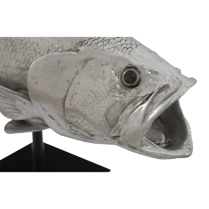 Largemouth Bass On Stand by Phillips Collection in silver and silver leaf. Made from resin in a coastal style.