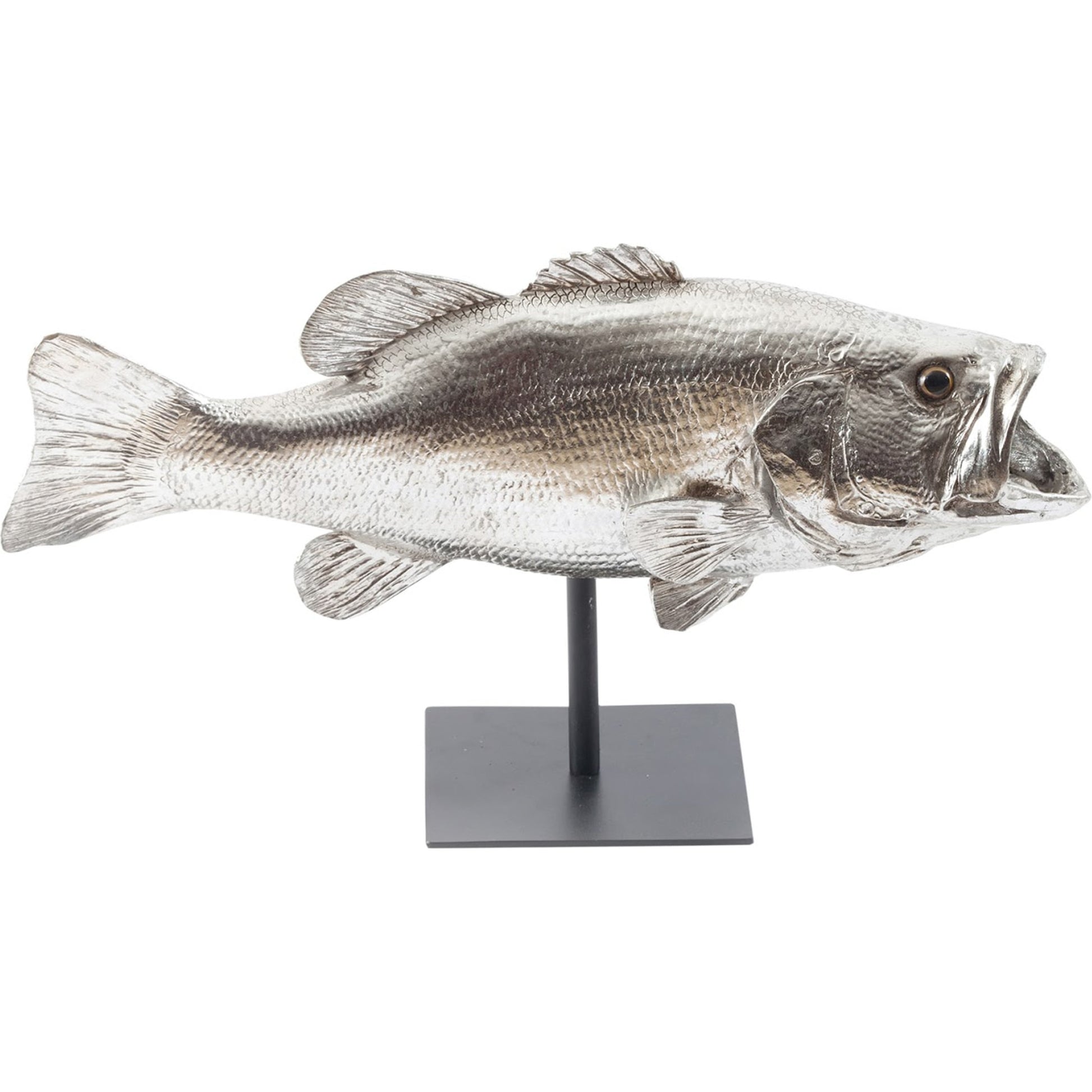Largemouth Bass On Stand by Phillips Collection in silver and silver leaf. Made from resin in a coastal style.