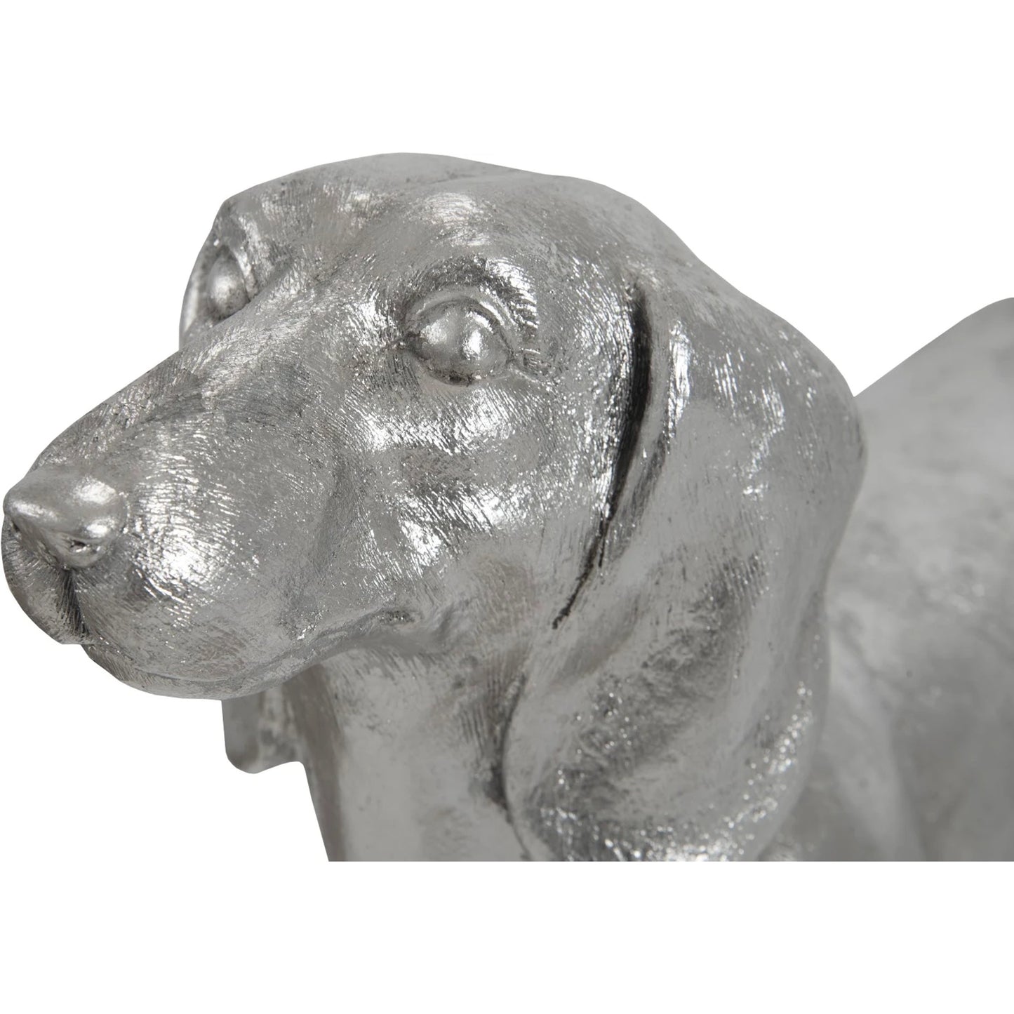 003 SR-939443 | Closeup | Dachshund by Phillips Collection in silver and silver leaf. Made from resin in a eclectic & global style.