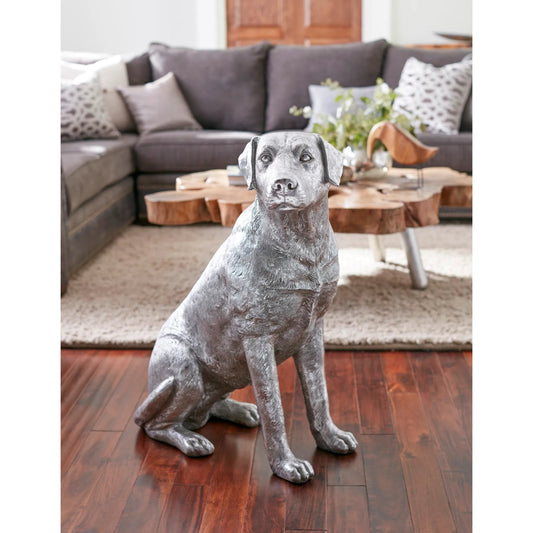 Labrador Dog by Phillips Collection in silver and silver leaf. Made from resin in a transitional style.