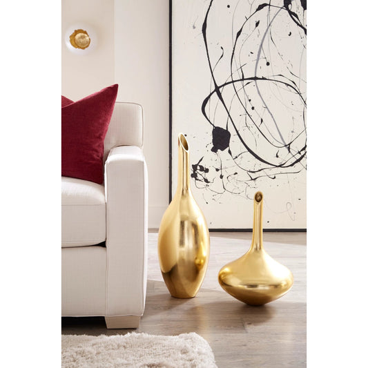 Laura Vase by Phillips Collection in gold and gold leaf. Made from resin in a modern style.