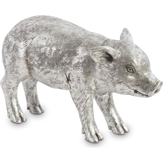 Standing Piglet by Phillips Collection in silver and silver leaf. Made from resin in a rustic style.