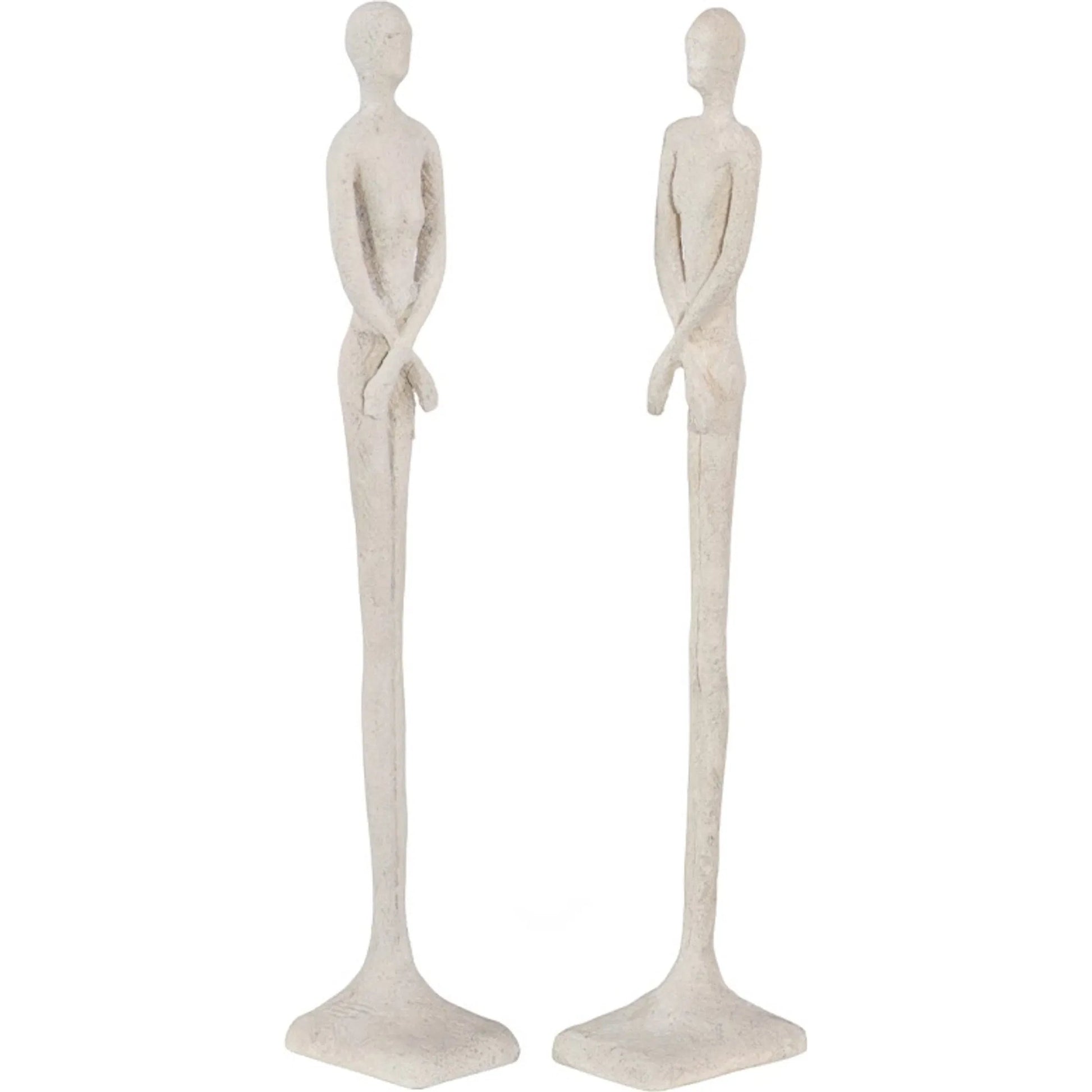 Skinny Male and Female Sculpture by Phillips Collection in off white and roman stone. Made from resin in a eclectic & global style.