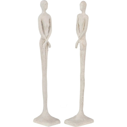 Skinny Male and Female Sculpture by Phillips Collection in off white and roman stone. Made from resin in a eclectic & global style.