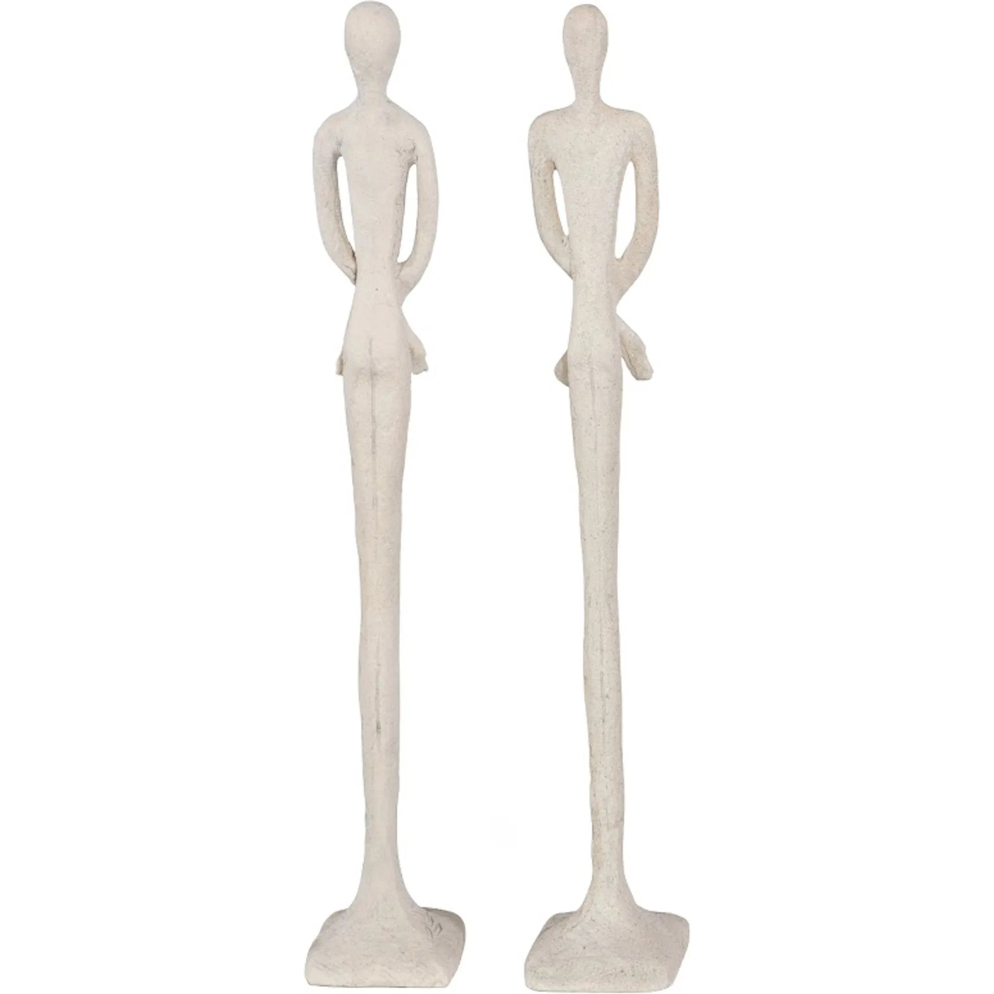 Skinny Male and Female Sculpture by Phillips Collection in off white and roman stone. Made from resin in a eclectic & global style.