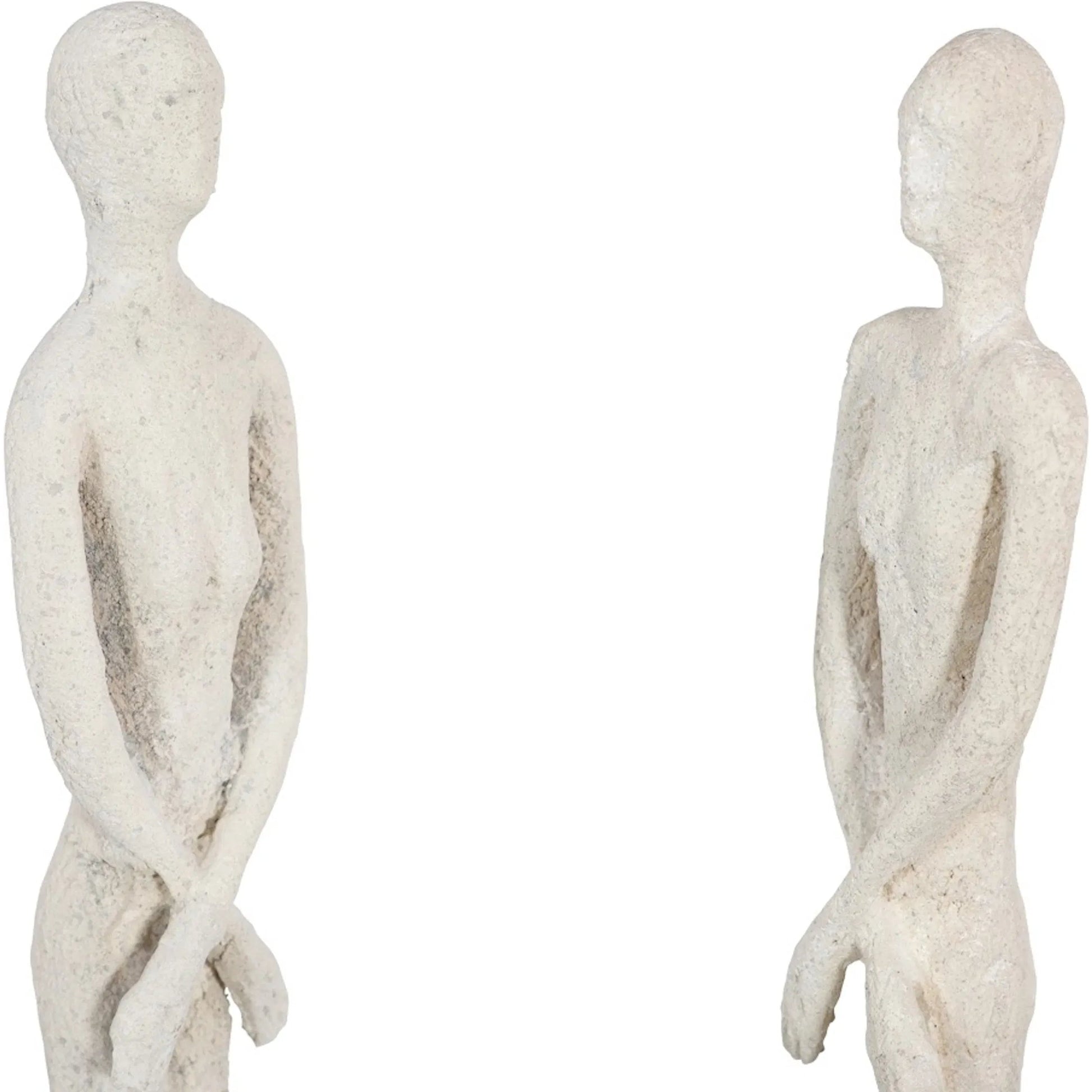Skinny Male and Female Sculpture by Phillips Collection in off white and roman stone. Made from resin in a eclectic & global style.
