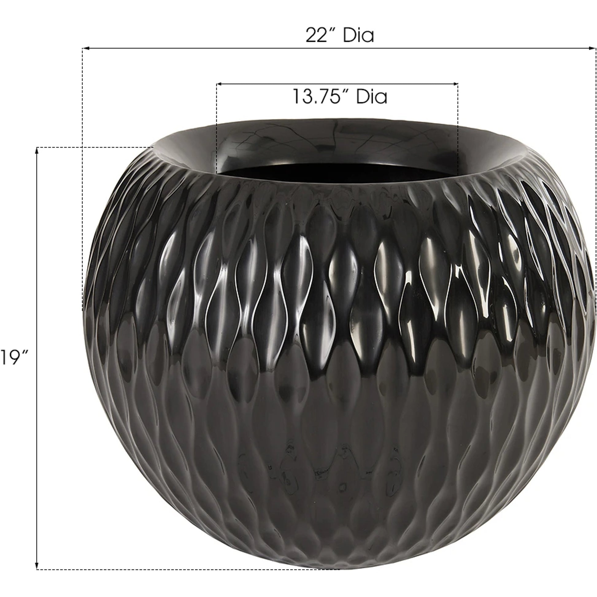 Ripple Planter I by Phillips Collection in black and gel coat. Made from resin in a modern style.