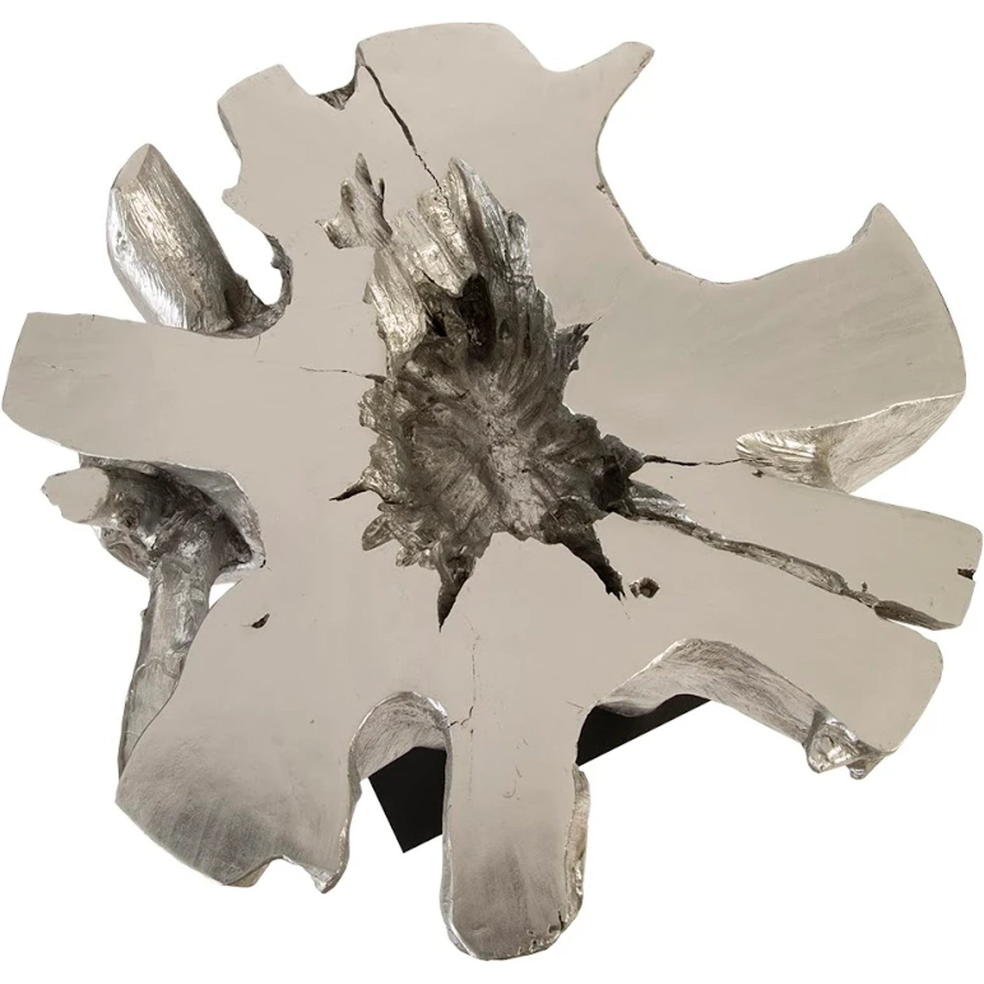 Freeform Bar Table by Phillips Collection in silver, black and silver leaf. Made from resin metal in a transitional style.