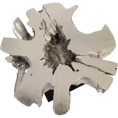 Freeform Bar Table by Phillips Collection in silver, black and silver leaf. Made from resin metal in a transitional style.