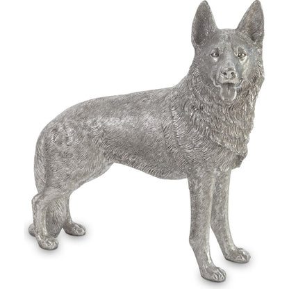 German Shepherd by Phillips Collection in silver and silver leaf. Made from resin in a rustic style.