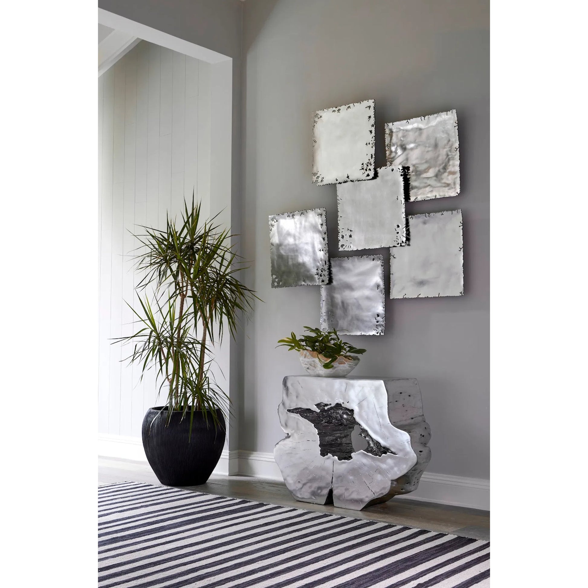 Galvanized Square Wall Tile by Phillips Collection in silver leaf. Made from resin in a modern style.