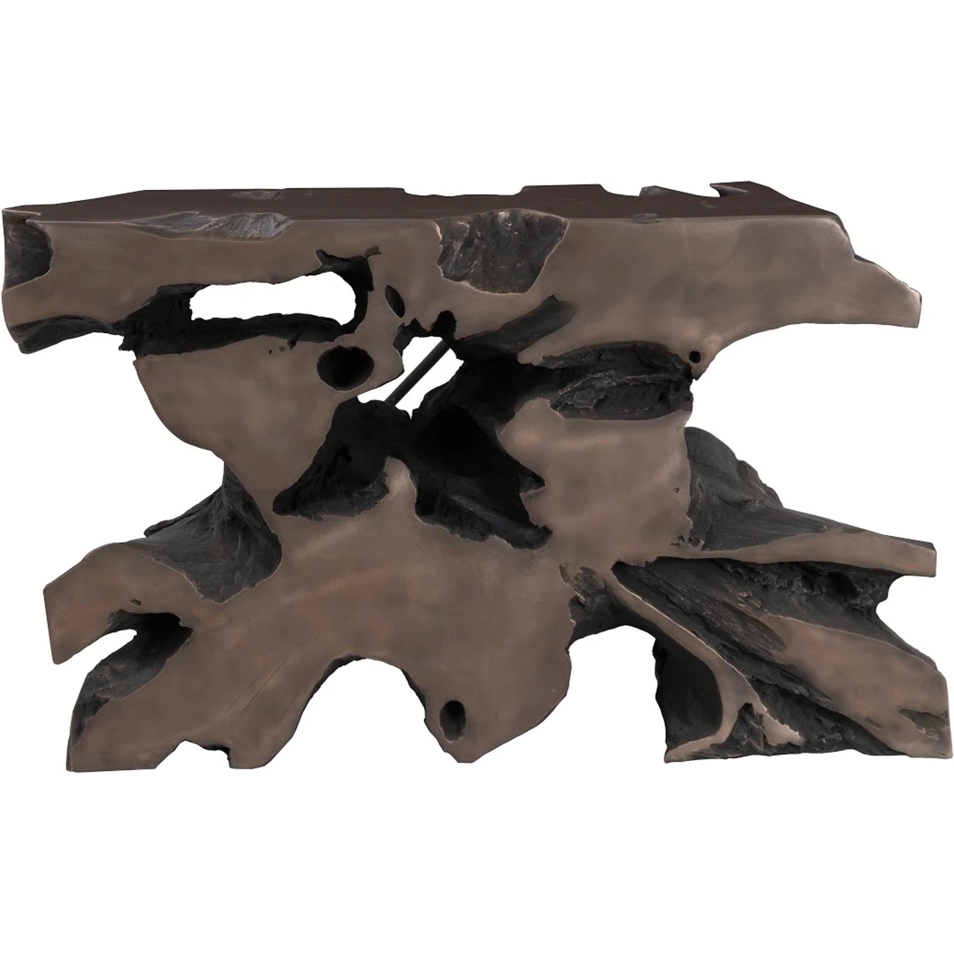 Venice Freeform Console by Phillips Collection in silver and silver leaf. Made from resin in a modern style.