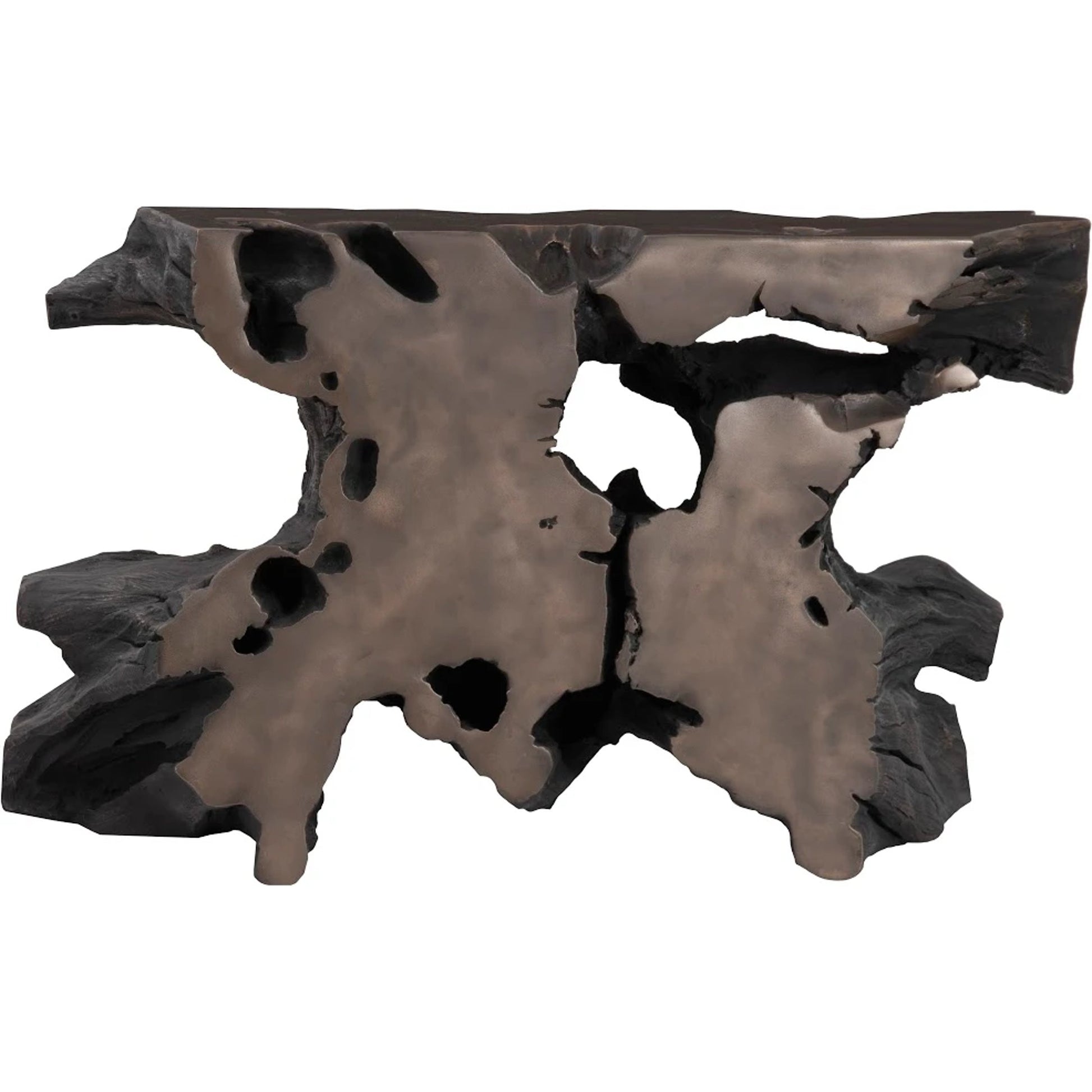 Venice Freeform Console by Phillips Collection in silver and silver leaf. Made from resin in a modern style.