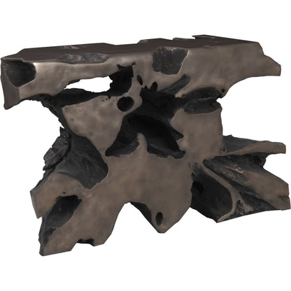 Venice Freeform Console by Phillips Collection in silver and silver leaf. Made from resin in a modern style.