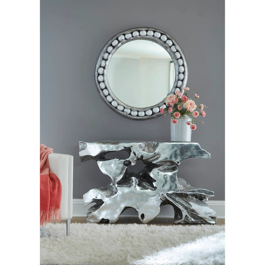 Venice Freeform Console by Phillips Collection in silver and silver leaf. Made from resin in a modern style.